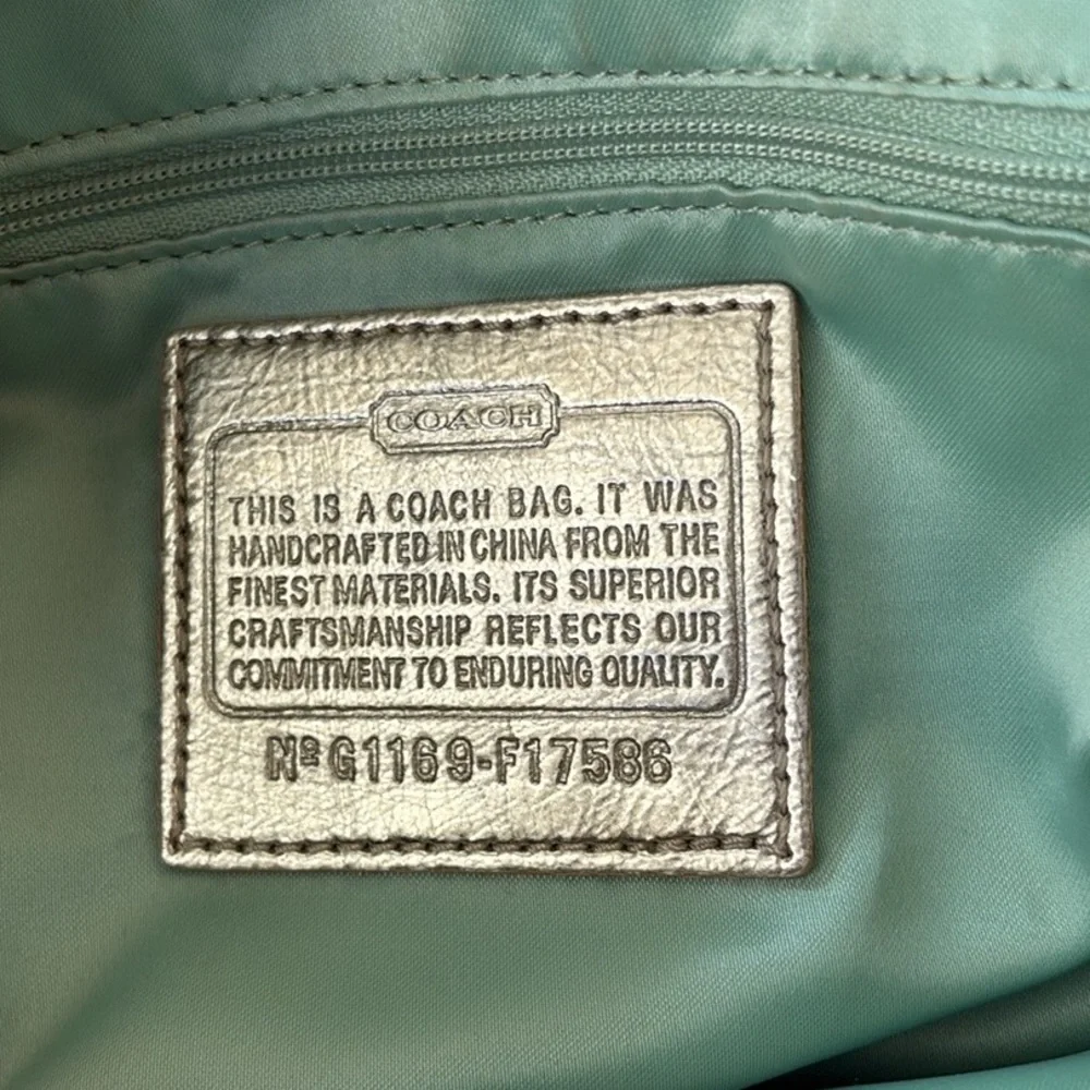 COACH Poppy Khaki Sateen Logo Multicolor Applique Shoulder Hobo Bag - F17586